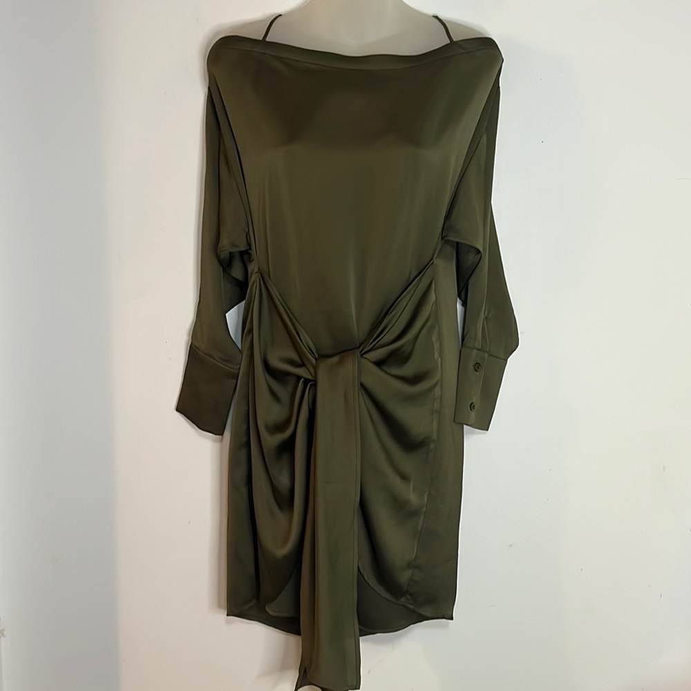 The Fifth Label Changing Courses Green Satin Off-Shoulder Mini Dress XS